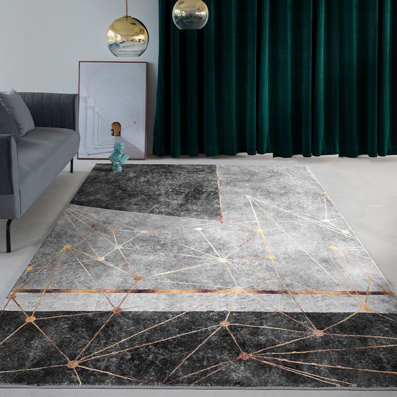 Grey Modern Area Rug Geometric Pattern Polyester Area Carpet Stain Resistant Rug for Drawing Room