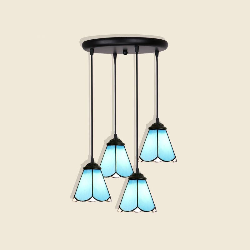Floral Pendant Ceiling Light Handcrafted Art Glass Tiffany Style Suspension Lamp for Dining Room