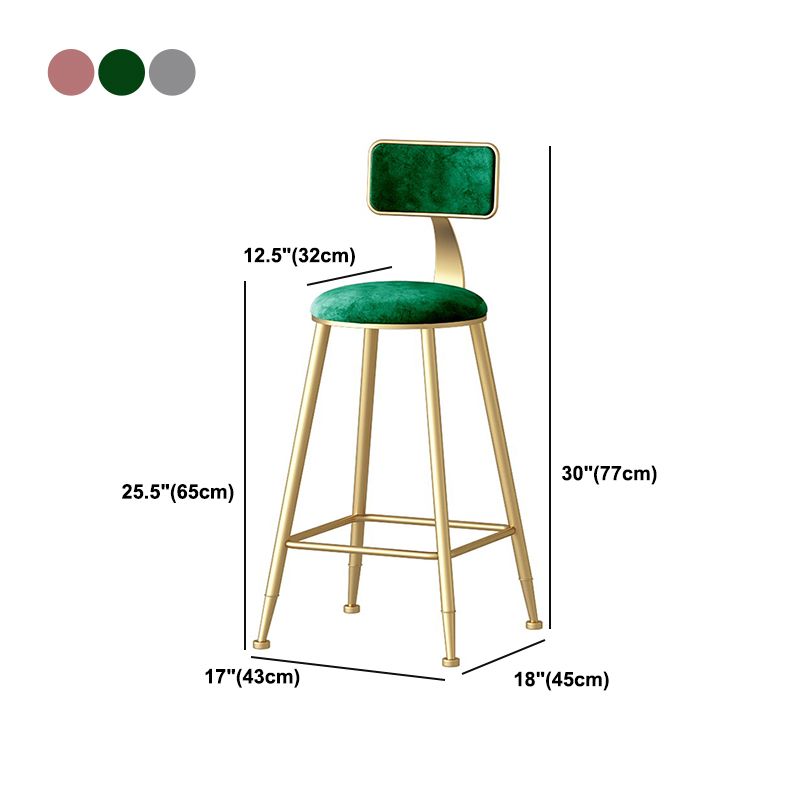 Nordic Style Backrest Counter Stool Iron Cafe Bar Stool with Velvet Cushion and Pedal