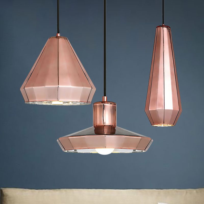 Luz de mini colgante de oro rosa sobre el mostrador de la barra 1 Lámpara de techo de metal ligero después de