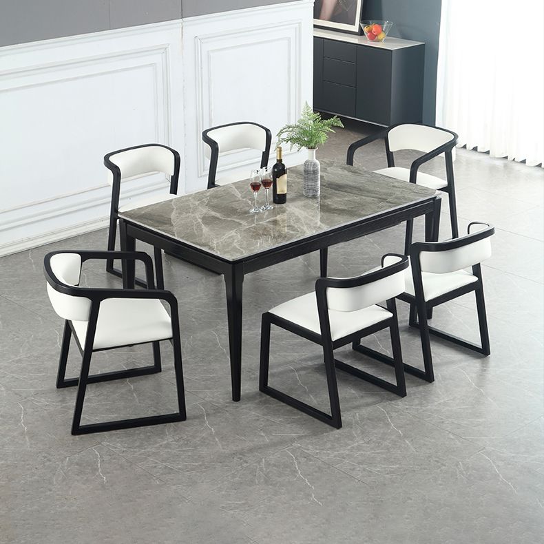 Rectangle 4 Legs Modern Dining Table Grey Tone Fixed Table of Sintered Stone