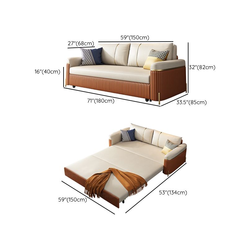 Modern Faux Leather Sleeper Upholstered Square Arms Sofa Bed in Orange