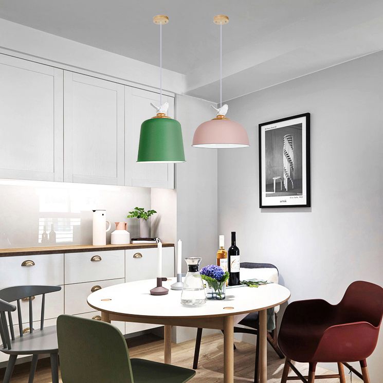 Macaron Stylish Suspension Light mit wenig Vogel Single Lampe 10/12 Zoll breit metallische Anhängerlampe für Kinderschlafzimmer
