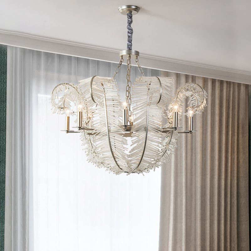 American Candle Chandelier Glass Silver Hanging Light for Bedroom