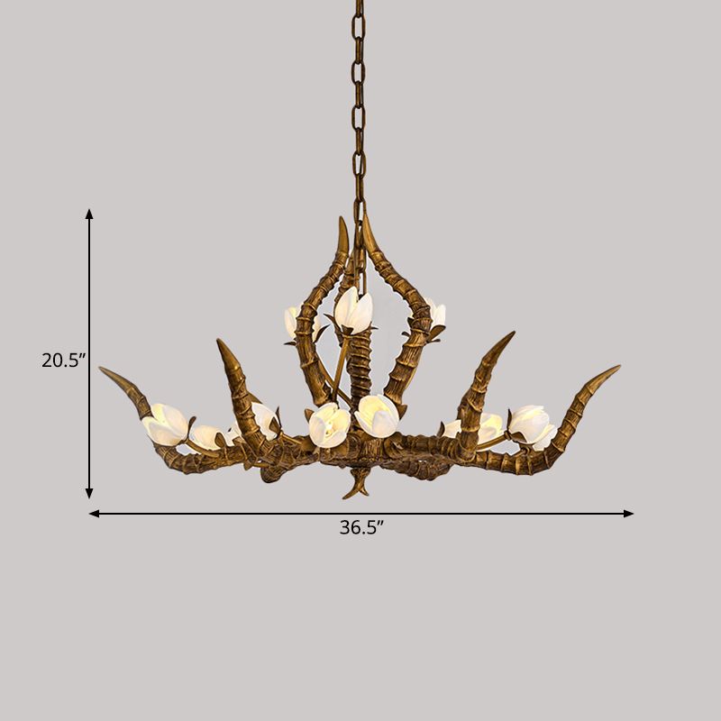Gold 15 Bulbs Pendant Chandelier Tradition Resin  Branch Suspension Hanging Light for Restaurant