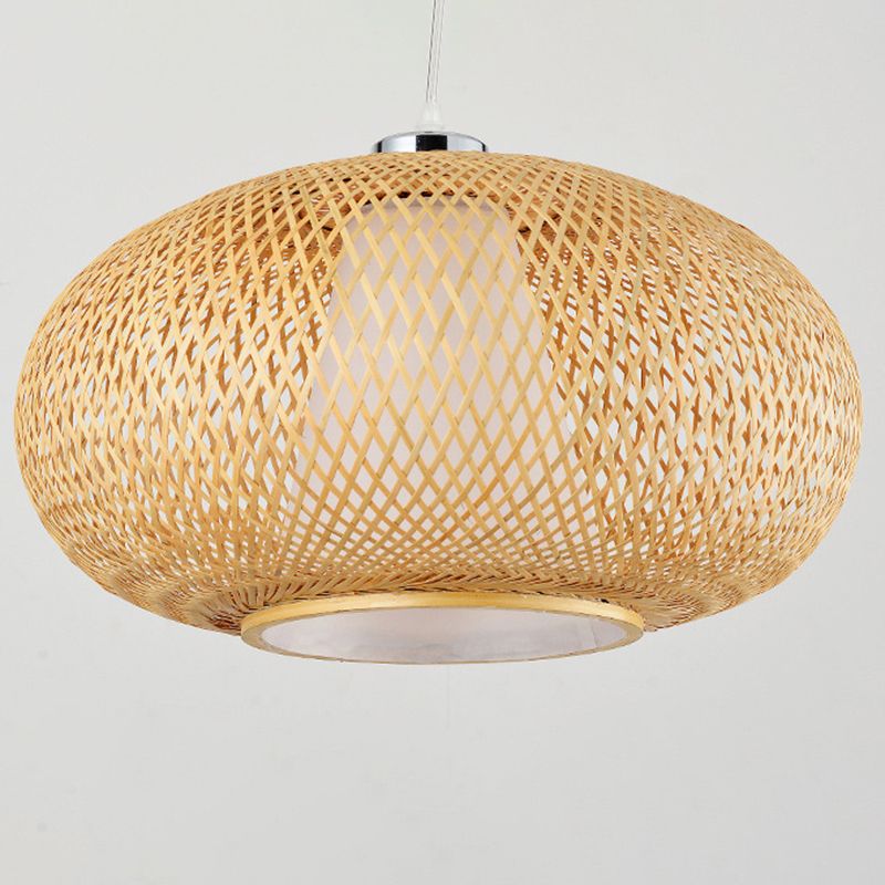 Bamboo Lantern Pendant Lighting Fixture Modern Suspension Pendant Light in Beige