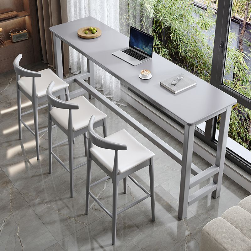 Modern Wood Bistro Bar Table Rectangle Footrest Bar Table for Home