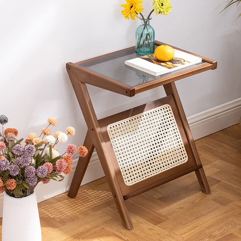 Modern Style Bamboo Rattan Material Glass Desktop Rectangular Side Table