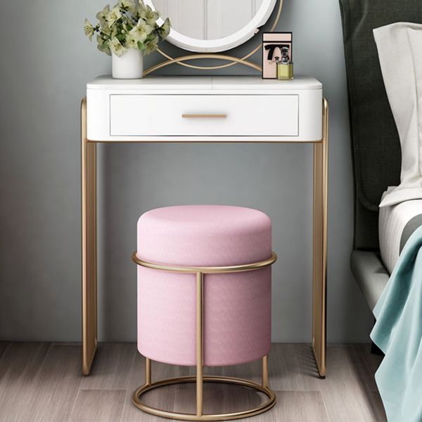 Glam Vanity Desk in White with Drawers Dressing Table with Metal Base