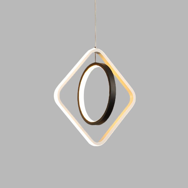 Suspension LED moderne Light Black Hoop et pendentif de plafond carré avec une teinte acrylique en lumière chaude / blanche