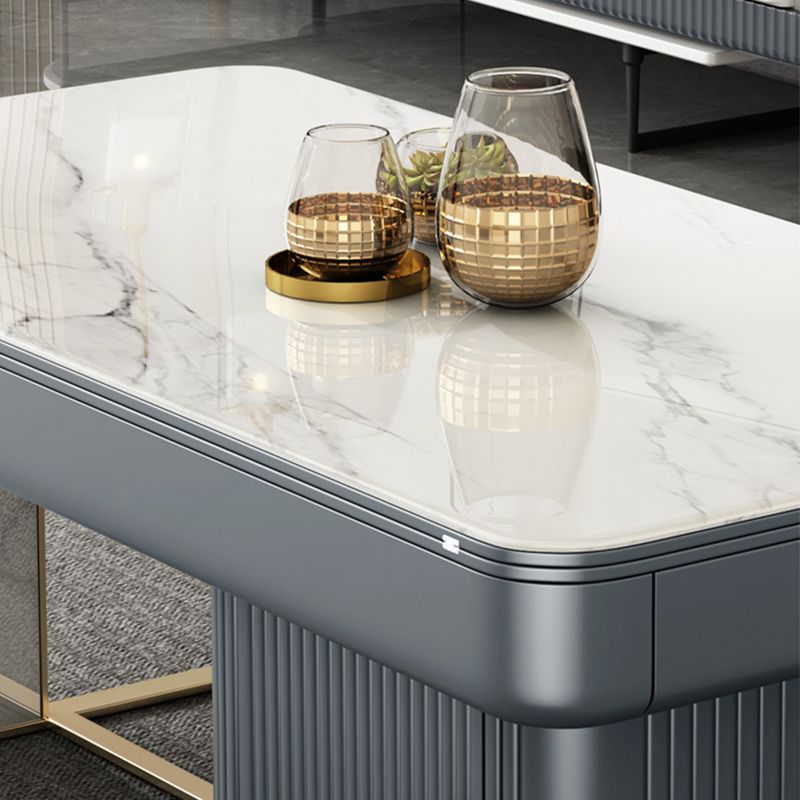 Rectangular Slate Top Coffee Table Abstract Base Cocktail Table with Storage