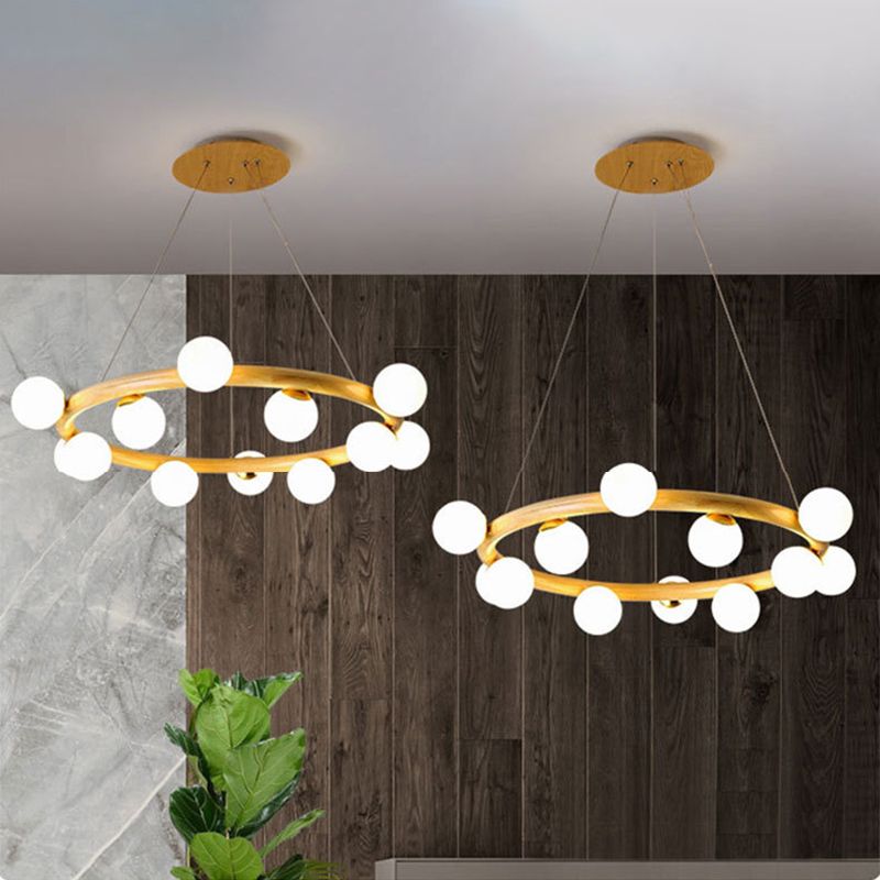 Zeitgenössische Bauernhaus Holzlampe Decke hängende Licht mit Glasschatten