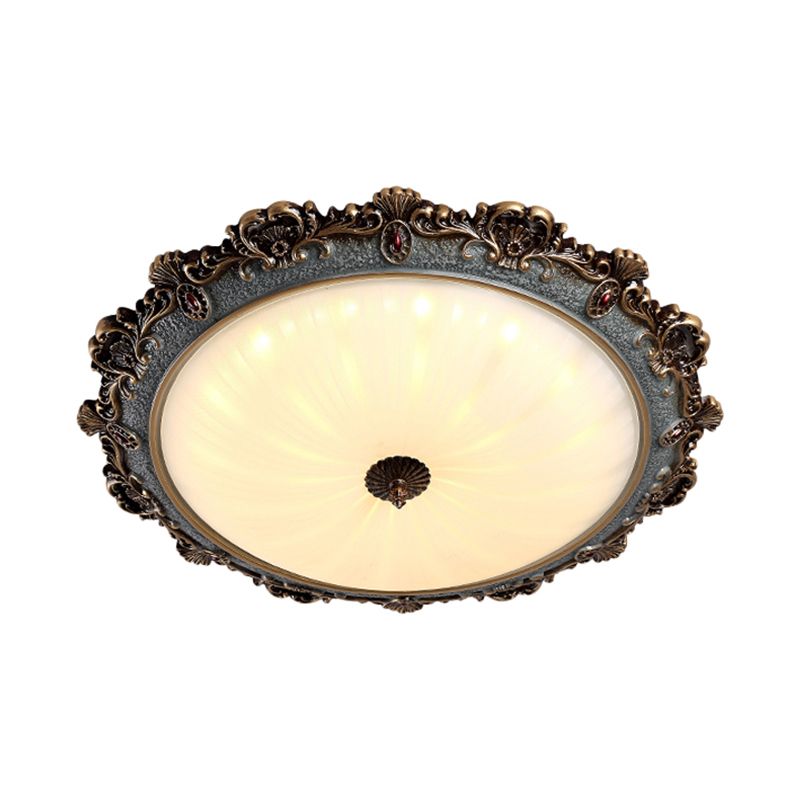 Brass Scalloped Round Ceiling Flush Countryside Milk Glass Bedroom 12"/16"/19.5" Wide LED Flush Mount Fixture