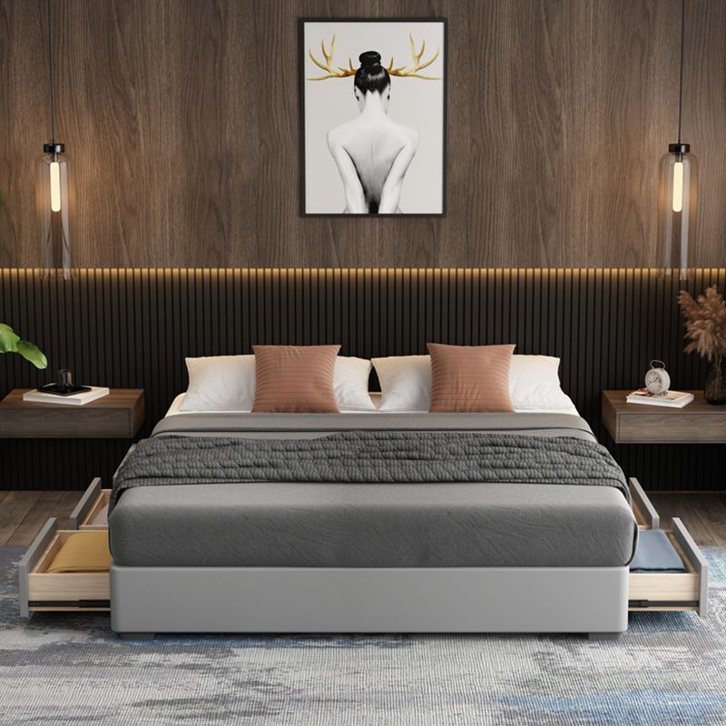 Contemporary Low Mattress Included Bed Frame Grey Upholstered Tufted Bed with 3 Drawers