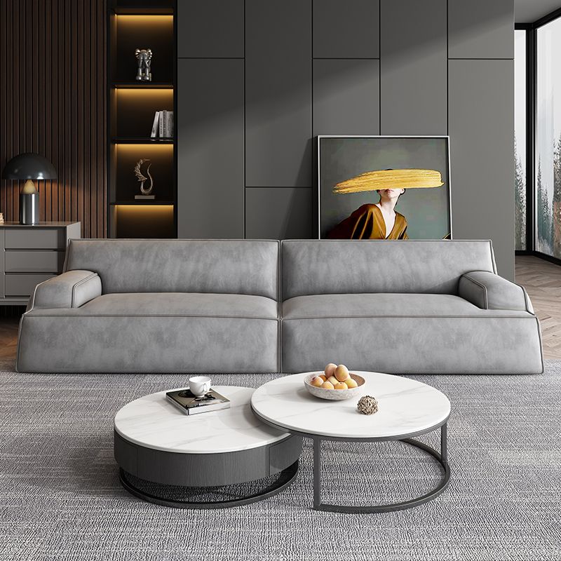 Standard Contemporary Tight Back Recessed Arm Sofa Couch in Grey