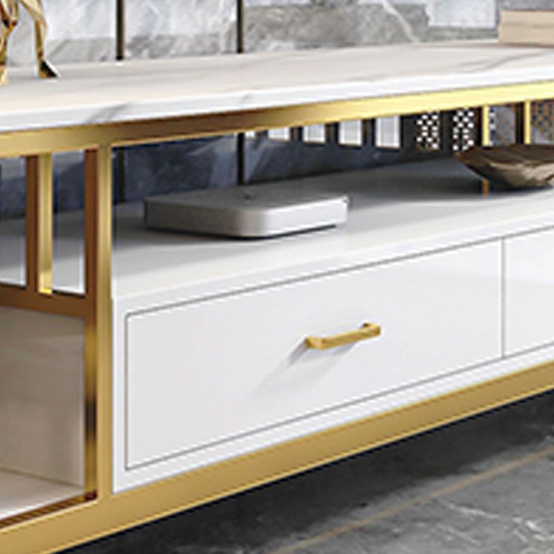 White Stone TV Stand Modern TV Media Stand with Metal Legs for Living Room