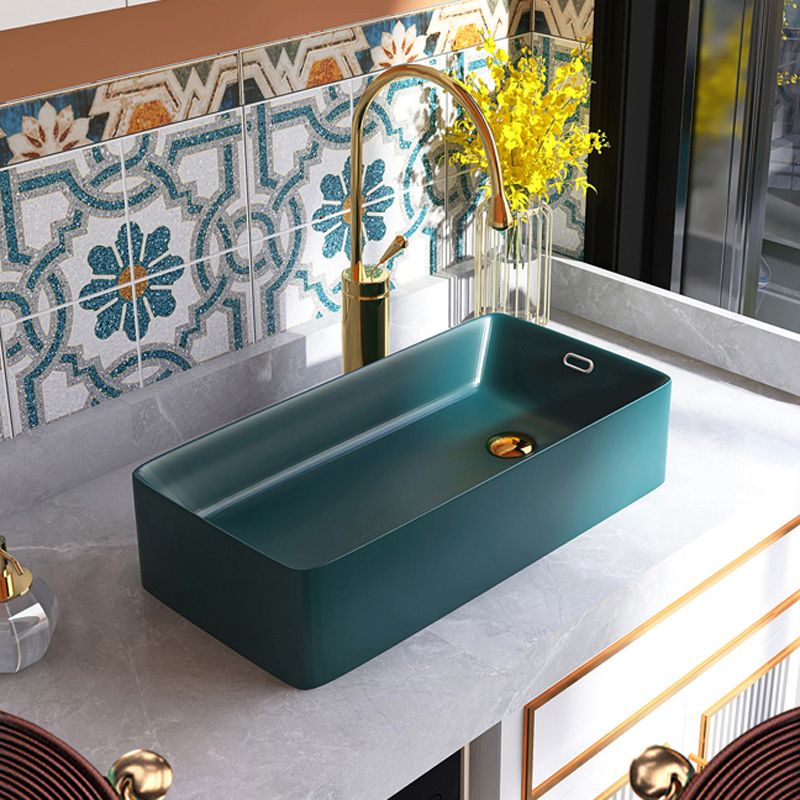 Contemporary Bathroom Sink with Single Faucet Hole Porcelain Rectangular Vessel