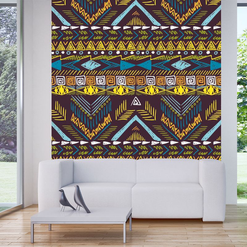 Bohemia Chevron Murals Wallpaper Yellow-Blue Stain Resistant Wall Decor for Home