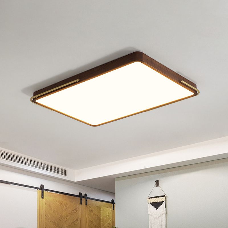 Lámpara de techo LED contemporánea, iluminación de montaje empotrado cuadrada/rectangular marrón con pantalla de madera, 13"/19"/27" de largo