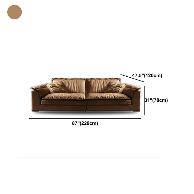 Brown Pillow Top Sofa & Chaise Faux Leather Loose Back Sofa - 30.7" H