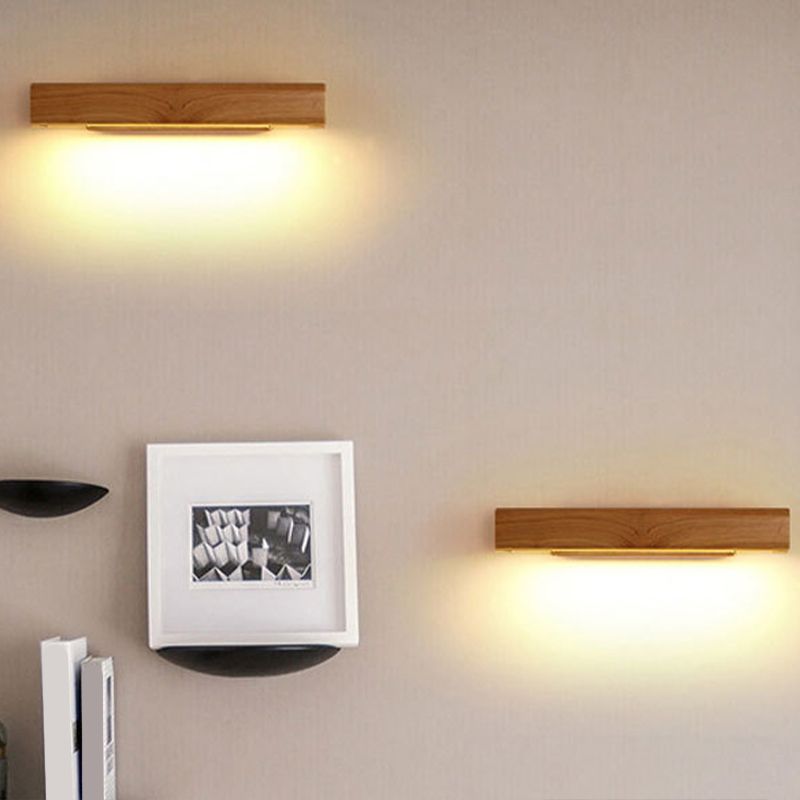 Single Modernism Beige Wall Mounted Sconce Wooden LED Wall Light