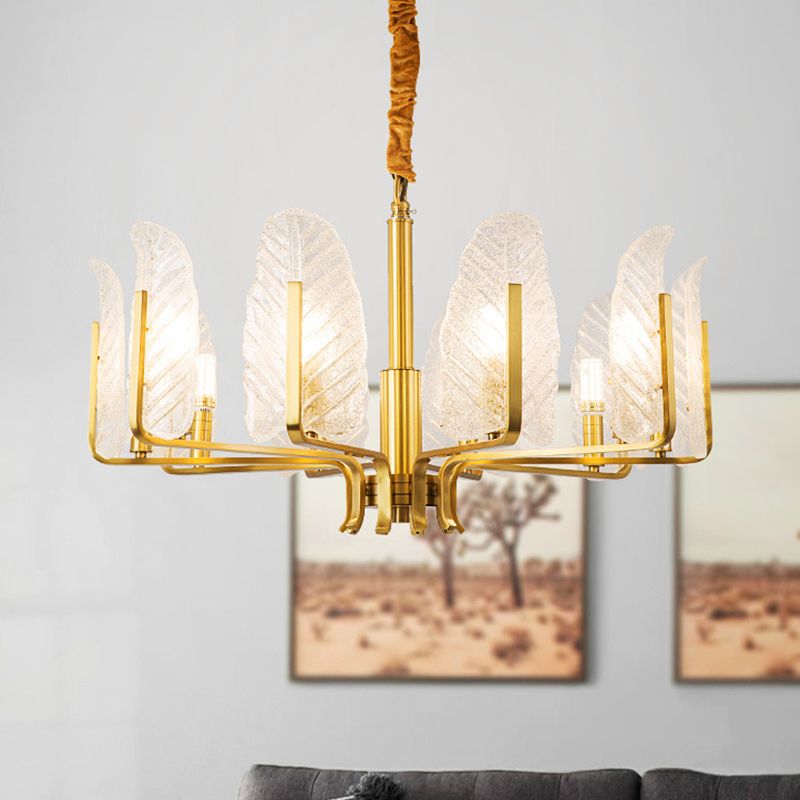 Lámpara de lámpara de hoja de 6/8/10 cabezas de latón posmoderno lámpara de vidrio texturizado Luz