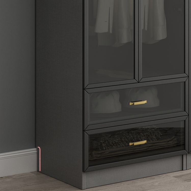 Contemporary Style Glass Wardrobe Grey Colour Wardrobe Closet