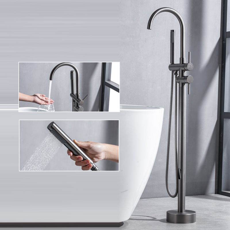 Floor Mounted Metal Freestanding Tub Filler High Arc Freestanding Faucet with Hose