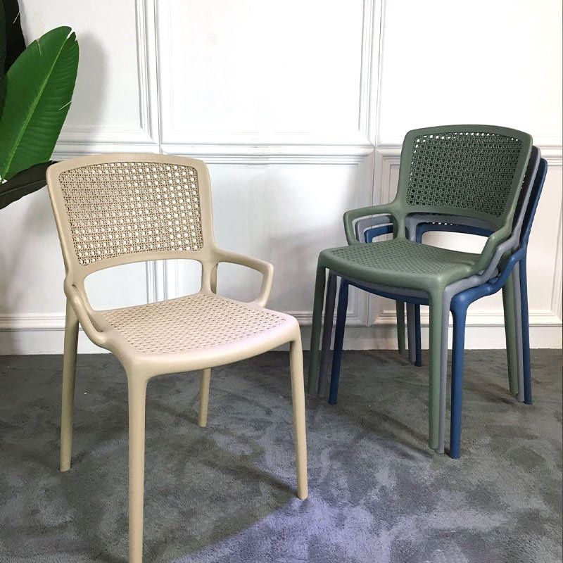 Contemporary Home Arm Chair Stackable Open Back Plastic Dining Room Chair