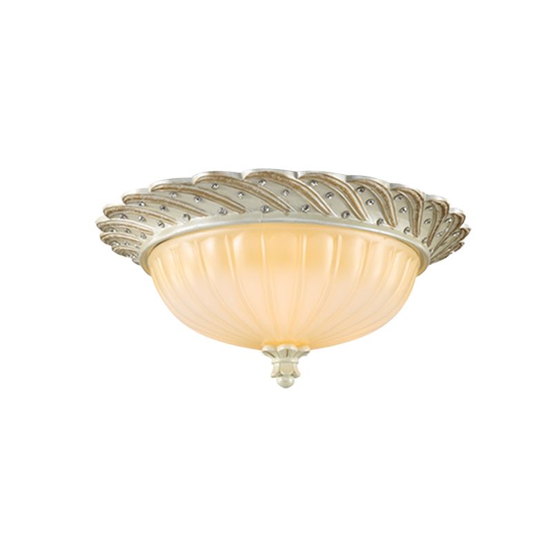 Luminaire encastré traditionaliste à 3 ampoules en bronze/blanc en verre jaune pour le salon