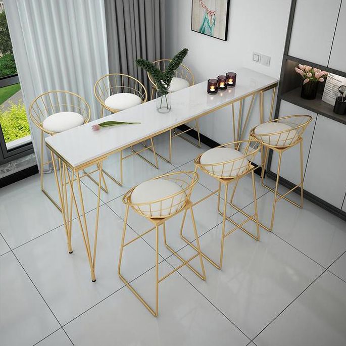 Stone Top Bar Table Traditional Luxury Rectangle Bar Table with 4 Legs