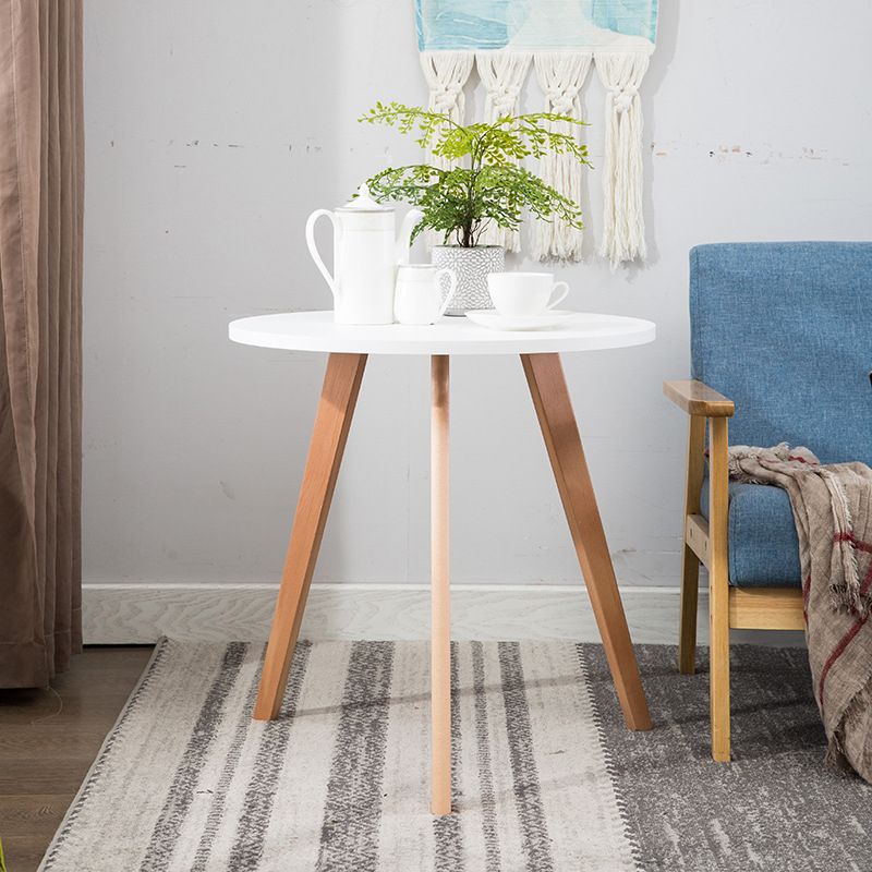 Round Wood Top End Table Contemporary Tripod Sofa Side End Table in Natural/White