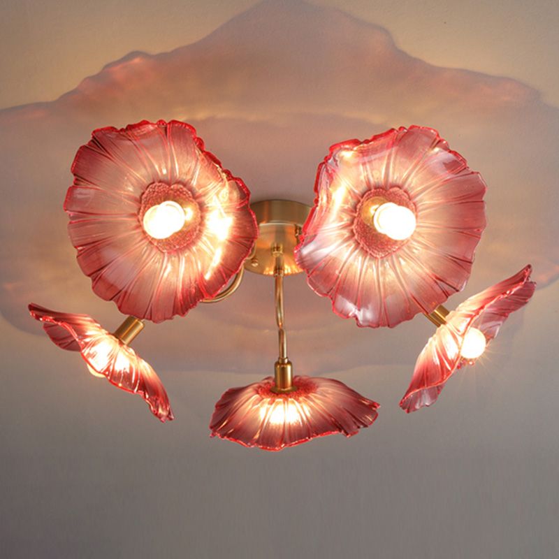 Modern Style Flower Shaped Glass Lamps Flush Mount Light Fixtures for Restaurant Living Room