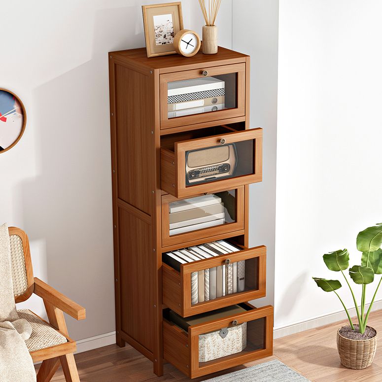 Mid-Century Modern 13.8"W Accent Chest Rectangle Side Cabinet in Brown