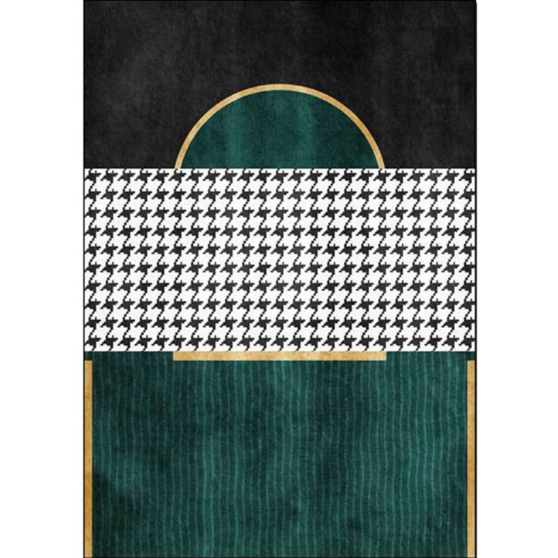Green Living Room Rug Modernism Geometric and Houndstooth Pattern Rug Polyester Washable Anti-Slip Backing Pet Friendly Carpet