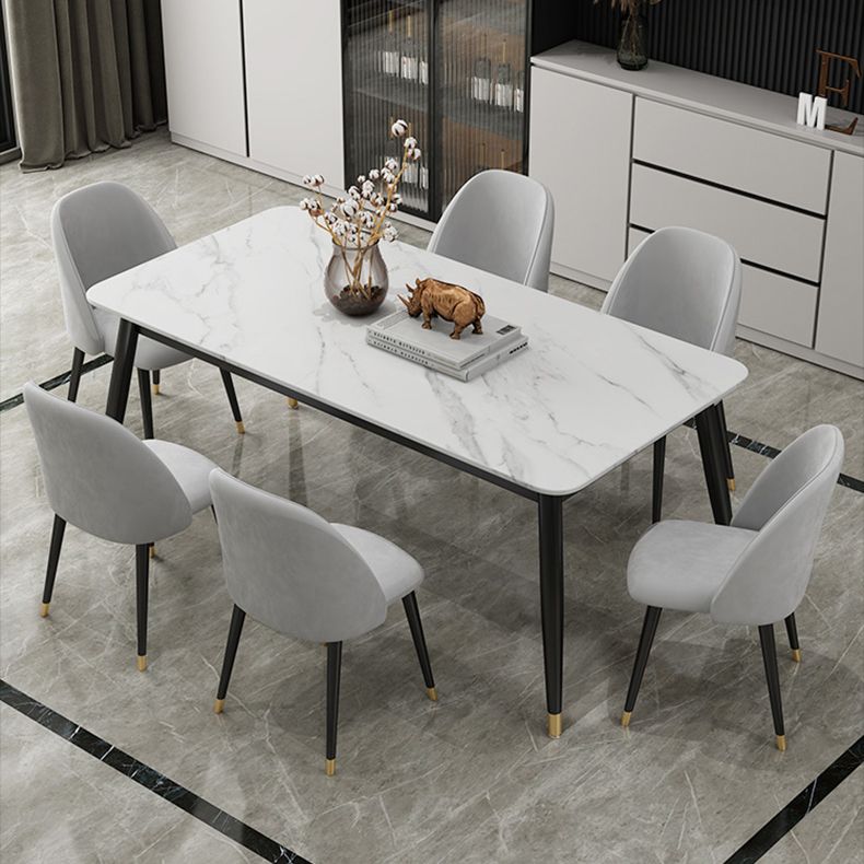 Contemporary Style Sintered Stone Dining Set with Traditional Height Table and 4 Black Legs Base