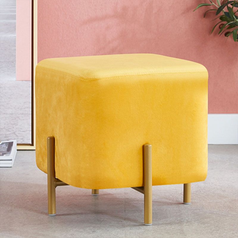Modern Pouf Ottoman Velvet Upholstered Fade Resistant Square Ottoman with Metal Legs