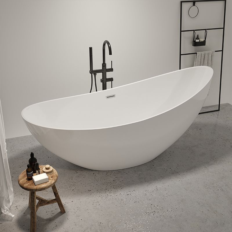 Modern Ellipse Acrylic Bathtub Freestand Soaking Bathtub with Drain Bath Tub