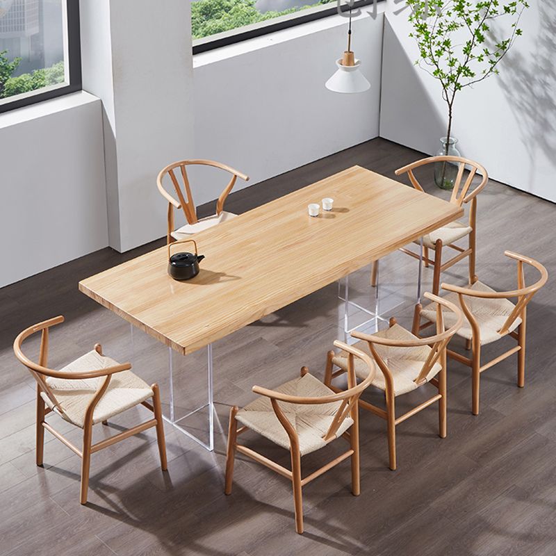 Minimalists Rectangle Khaki Dining Table Solid Wood Standard Dining Table for Kitchen