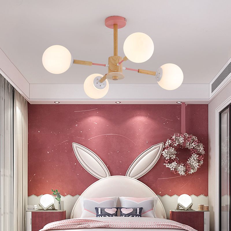 Modern Wood Chandelier Light Fixtures Globe Multi-Head Suspension Lamps for Living Room