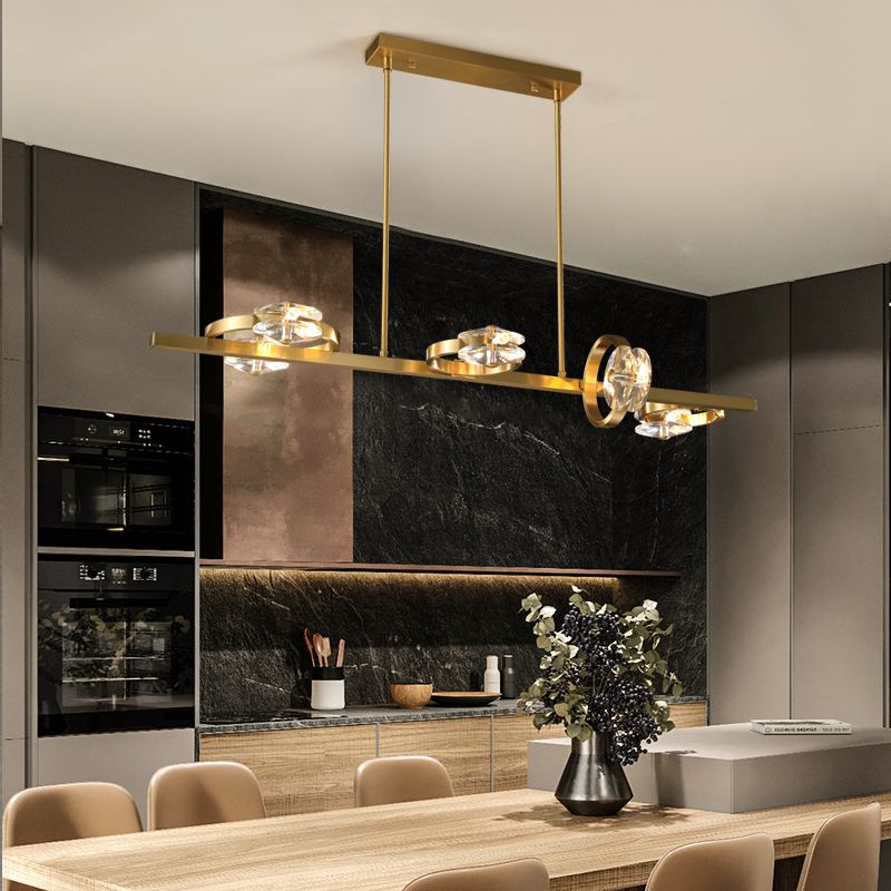 Contemporary Island Light Rings Crystal Island Lights in Gold for Kitchen