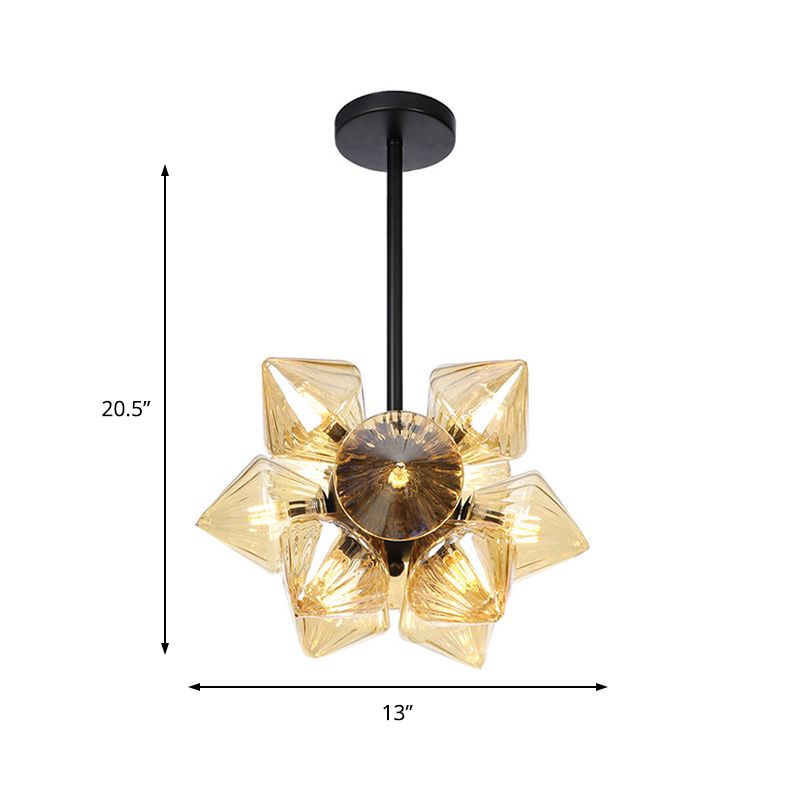 Diamond Chandelier Lamp Contemporary Amber Glass 9/12 Bulbs Living Room Hanging Pentant Light