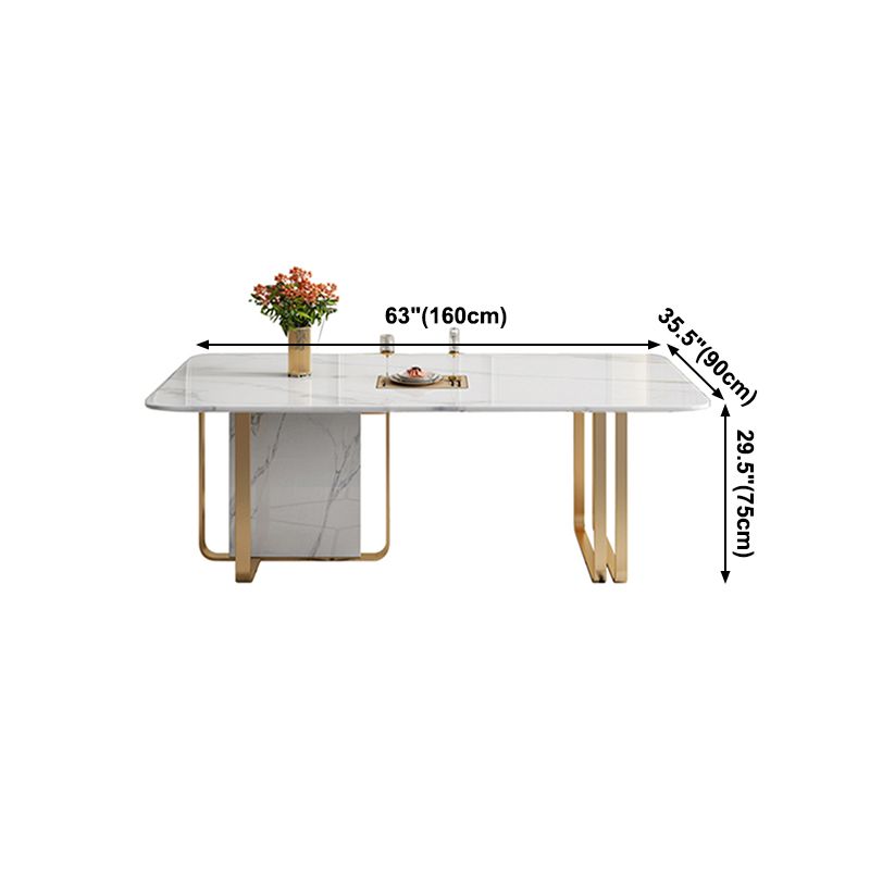 Luxus gesinterte Stein Tisch Rechteck weißer Tisch mit Metallpodest