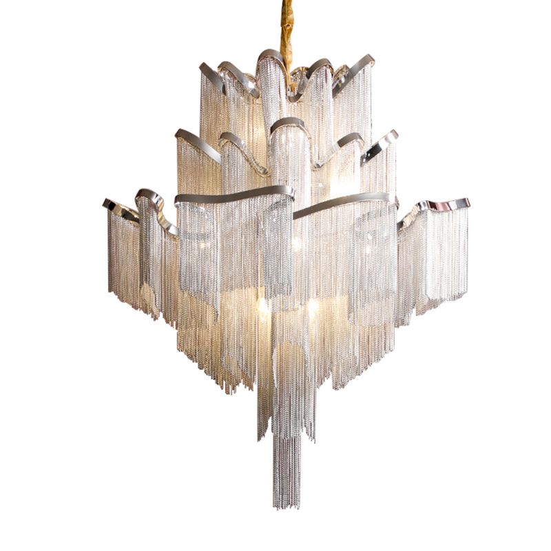 Aluminum Tassel Tiered Pendant Lamp Contemporary Chandelier Light Fixture