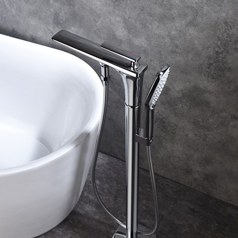 Modern Freestanding Tub Filler with Hand Shower Floor Mounted Bathroom Faucet