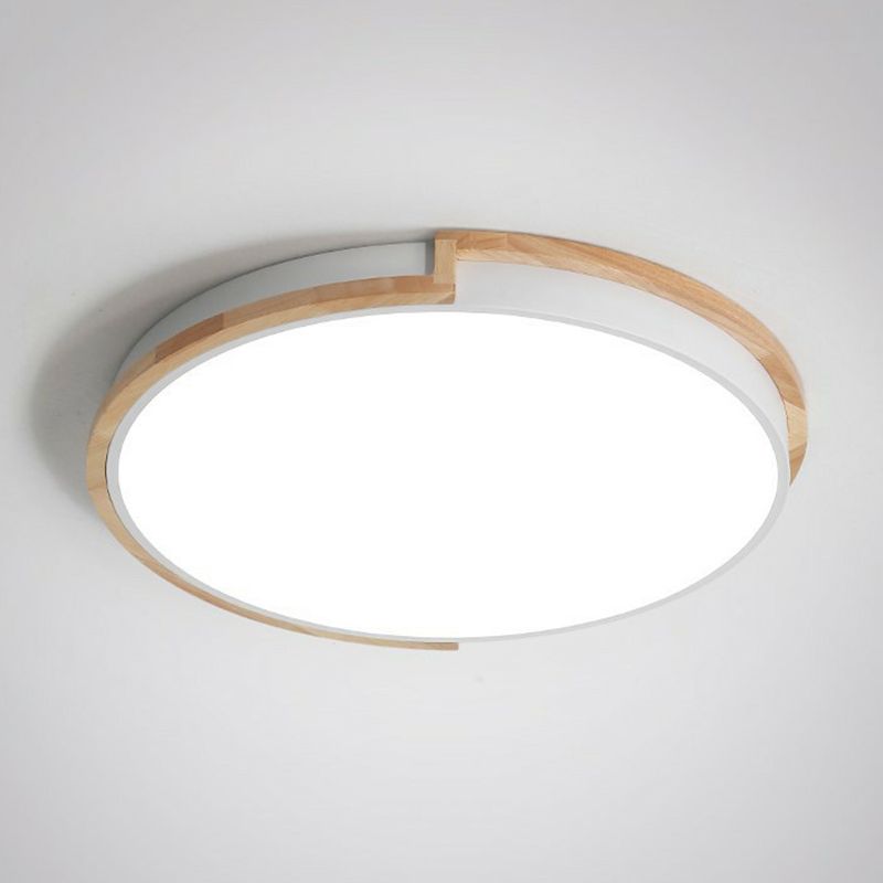 Circular LED Flush Mount Minimalist Acrylic Living Room Flushmount Ceiling Light with Wooden Frame