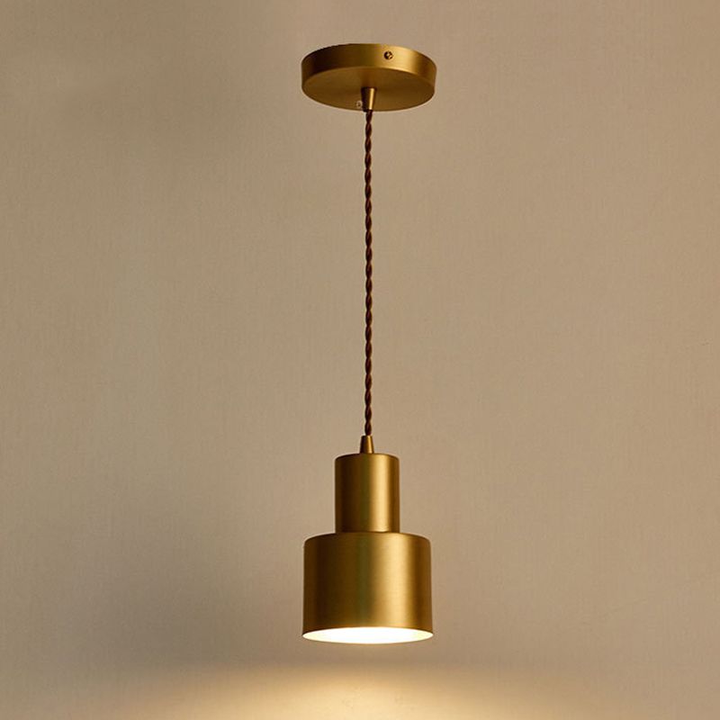 Dinning Room Down Lighting Pendant Modern Brass Hanging Lamp Kit with Cylinder Metal Shade