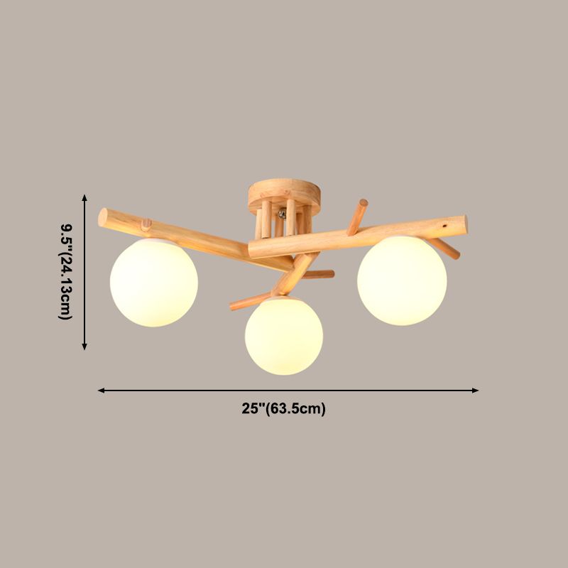 Luminaire de plafond en forme de globe en bois, luminaire de style moderne, beige