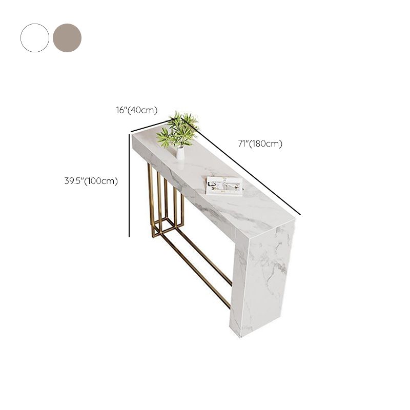 Glam Metal and Stone Bar Table Rectangle Counter Height Dining Table for Living Room