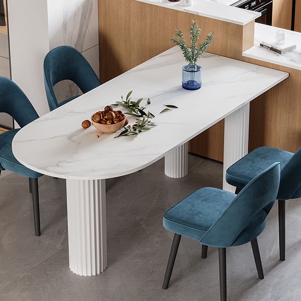 Free Form White Dining Table Sintered Stone Table Modern Style with 3 Legs